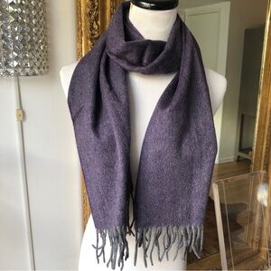 Saks Fifth Avenue 100% Cashmere Purple Gray Scarf With fringe